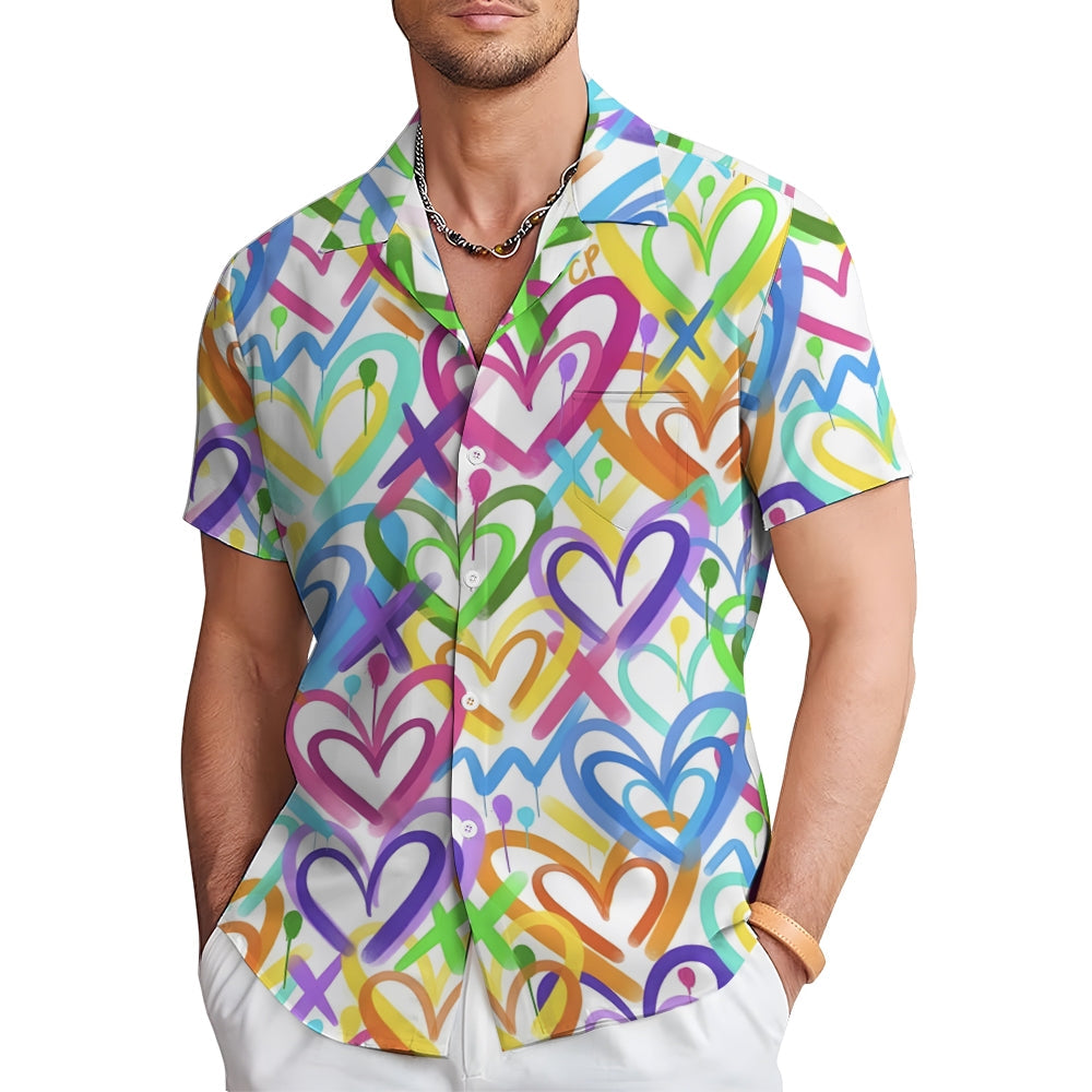 Valentine's Day Colorful Heart Print Casual Shirt 2412005925