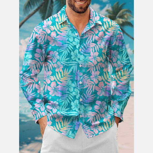 Floral Chest Pocket Long Sleeve Casual Shirt