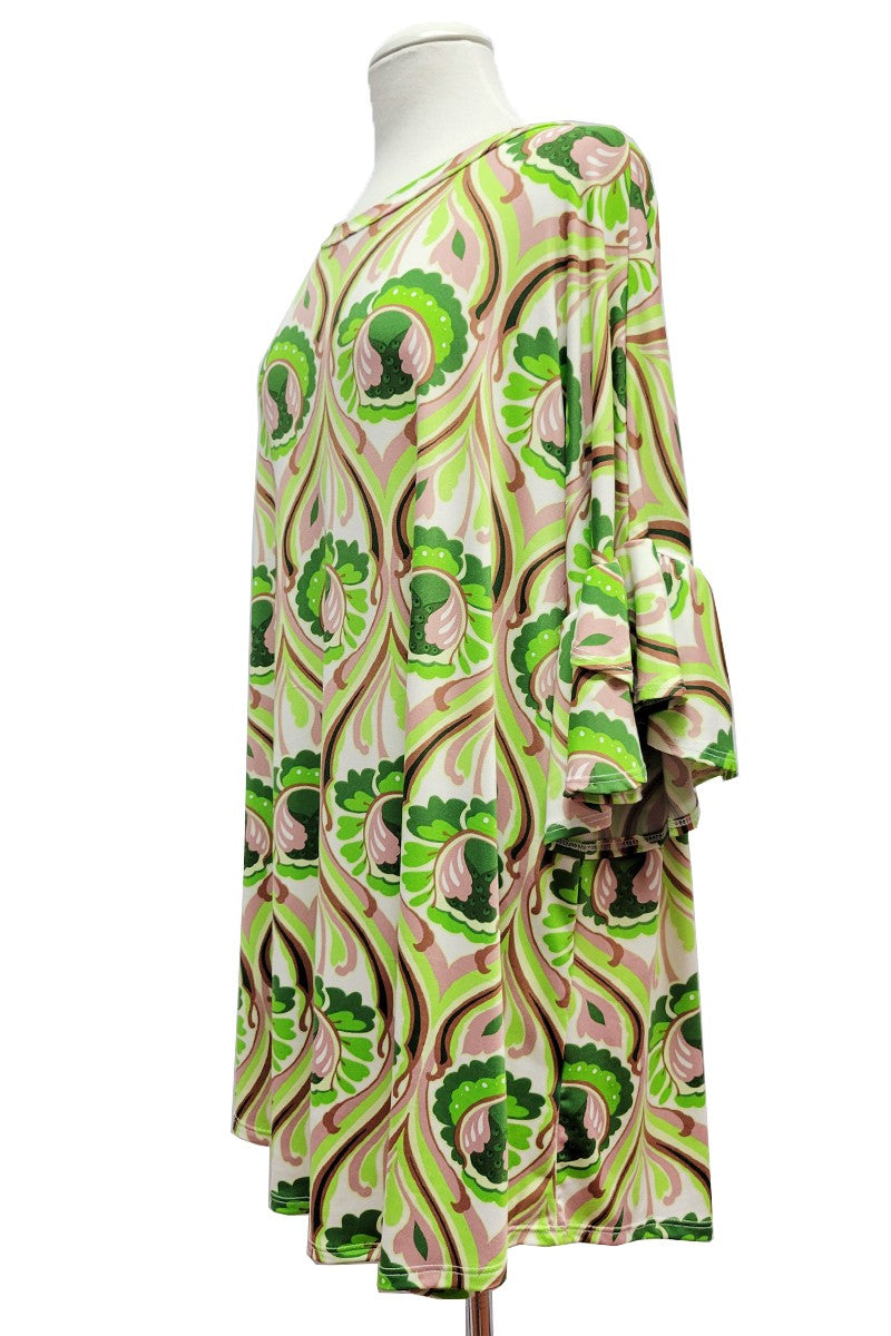 21 PSS {Trendy Effect} Lime Green Print Top EXTENDED PLUS SIZE 4X 5X 6X (Size Up 1 Size)