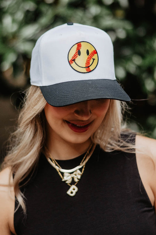 Softball Happy Face Two-Toned Vintage Hat for Women