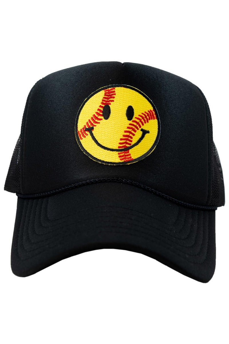 Softball Happy Face Patch Foam Trucker Hat