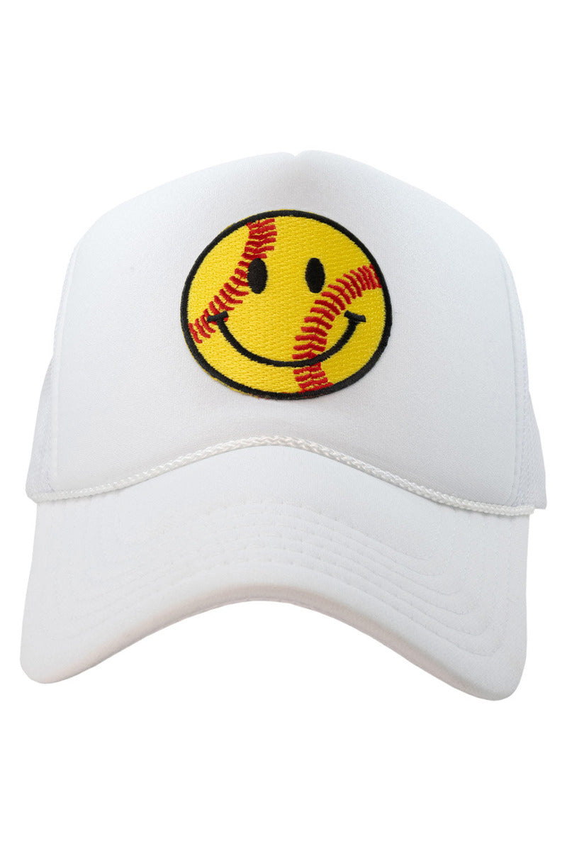 Softball Happy Face Patch Foam Trucker Hat